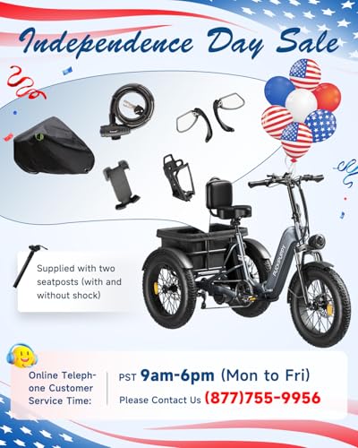 Electric Trike for Adult with 750W Motor, 48V 18AH Cells Battery, Pickup Class 500 LB Load Electric Tricycle with 20" Fat Tire and Large Basket, 60 Miles Range, for City and Mountain Road