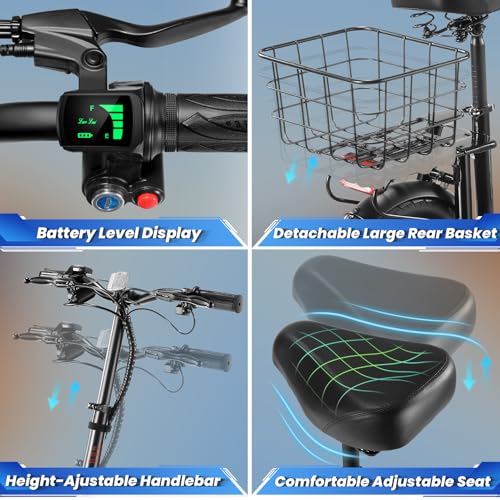 Caroma Peak 800W/1200W Electric Scooter Adults, 30 Miles Max Range, Foldable Electric Scooter with Seat, Front Suspension, Detachable Large Basket,Commuter E-Scooter for Adult and Teens