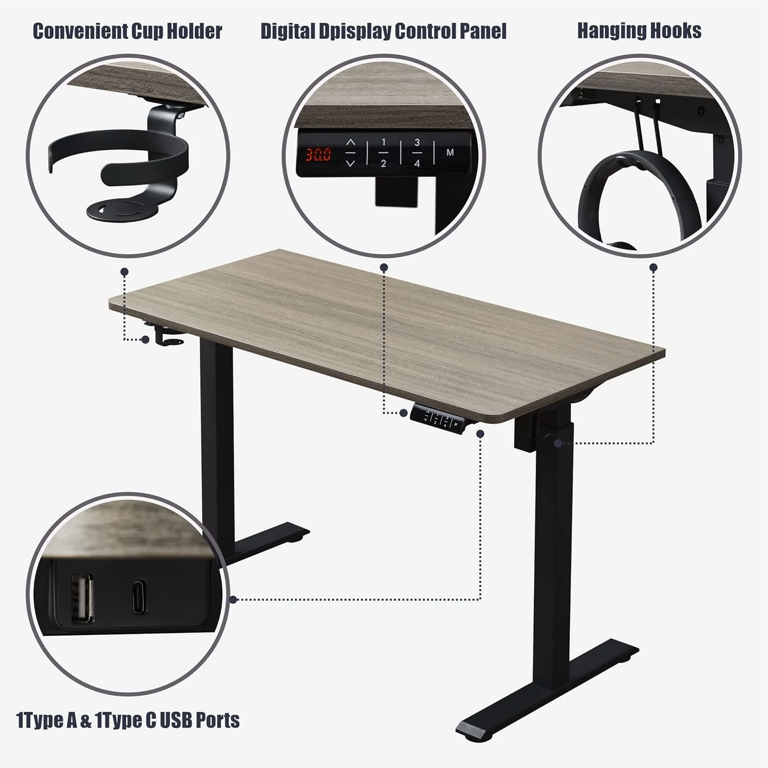 Electric Height Adjustable Standing Desk, 48" Home Office Wooden Computer Desk Ergonomic Memory Control Workstation Sit Stand Desk, Grey Oak