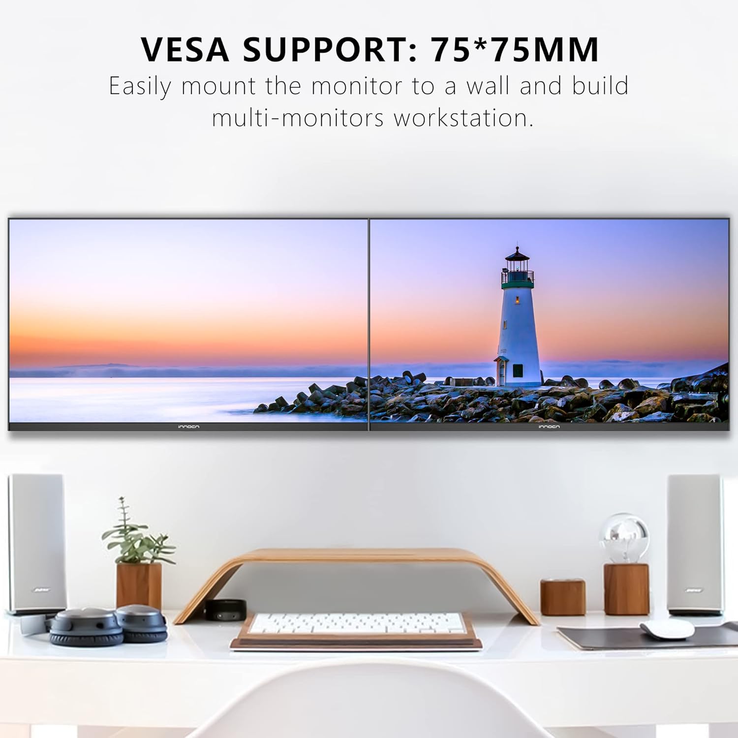 INNOCN 24 Inch Computer Monitor 2K QHD 2560x1440P, 75Hz, 100% sRGB, IPS Panel, HDMI, DP, 3.5mm, 16:9 Display Flicker Free Gaming 1440P Monitor for Home Office, VESA Mountable - 24D1Q, Black