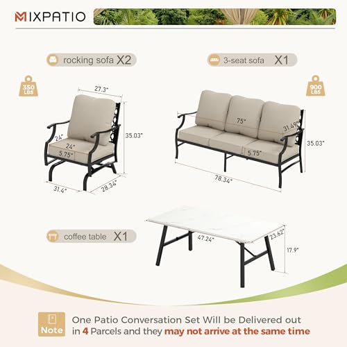 Patio Furniture Set 4 pcs, Metal Outdoor Patio Furniture, 3-Seat Sofa, 2 Swivel Chairs, Coffee Table and 5.75" Extra Thick Cushion, Conversation Set for Backyard Deck, Navy Blue