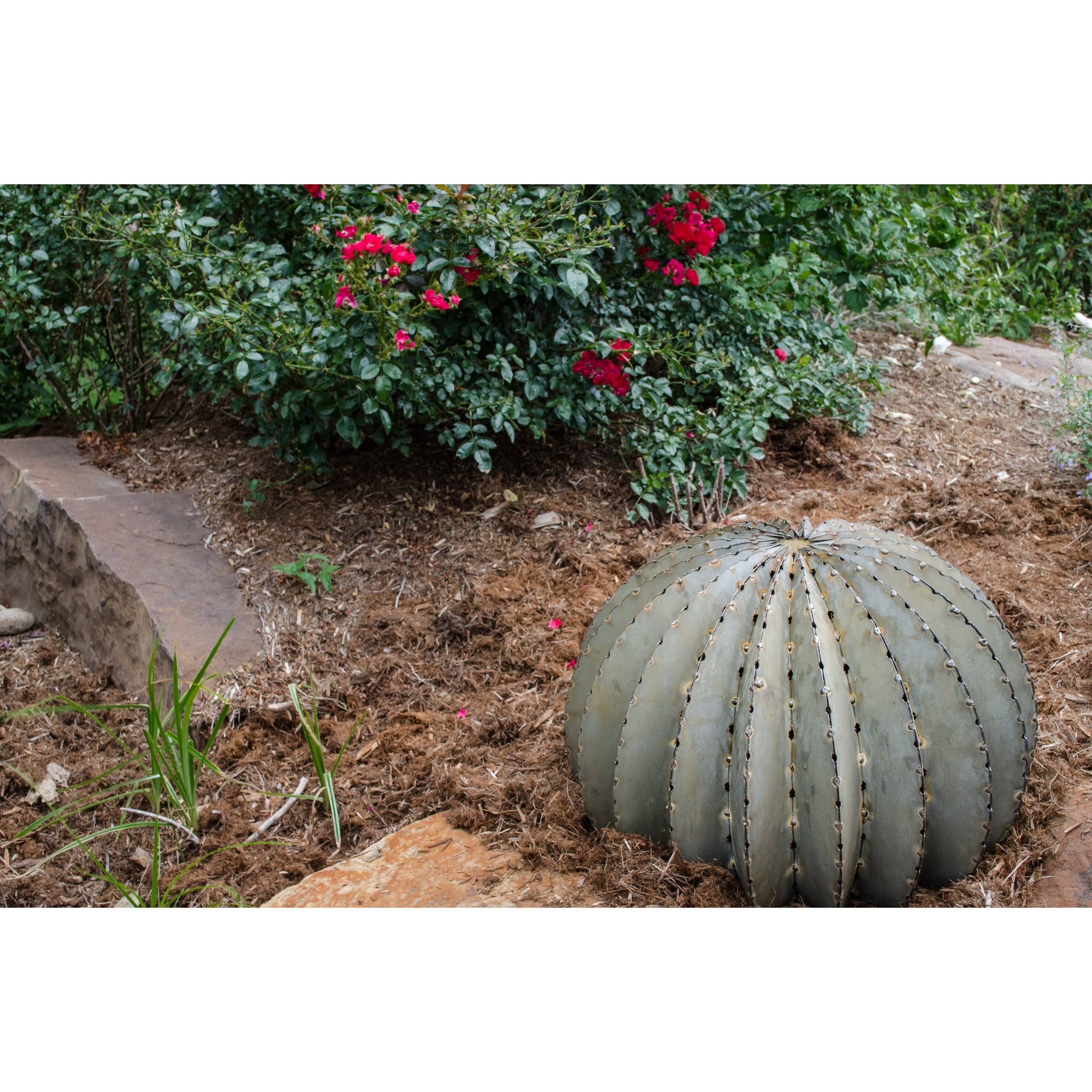 Desert Steel 300-010V 9x22 x 13x22 Outdoor Landscape Metal Art Golden Barrel Cactus Verdigris Patina