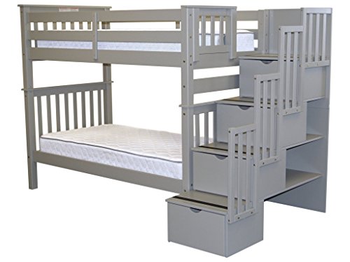 Bedz King Tall Stairway Bunk Beds Twin over Twin with 4 Drawers in the Steps, White
