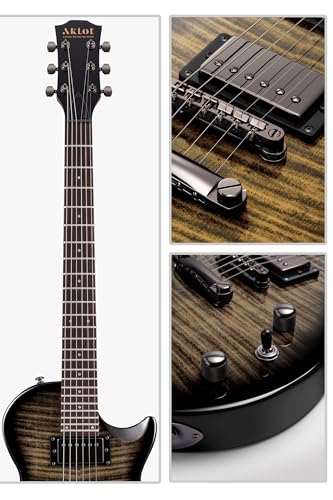 AKLOT Muti-Tone Electric Guitar with Coil-Split: Roasted Maple Neck, Flame Maple Graphic Top, Dual Humbuckers Pickups, Beginner Guitar Kit with Gig Bag, Lesson Book, Strap, Picks, Violet Venom