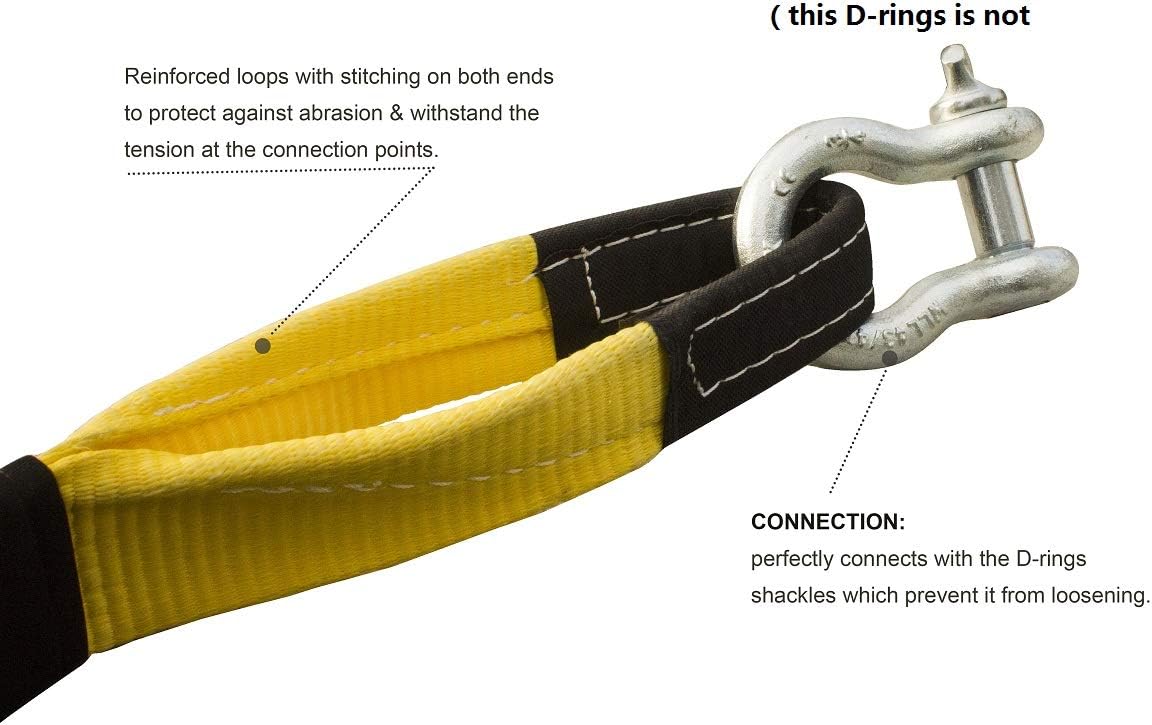 Autofonder Heavy Duty Tow Strap 12T Recovery Kit: 4WD Tow Strap + 3/4 Bow Shackle (2pcs) + Storage Bag (20ft)