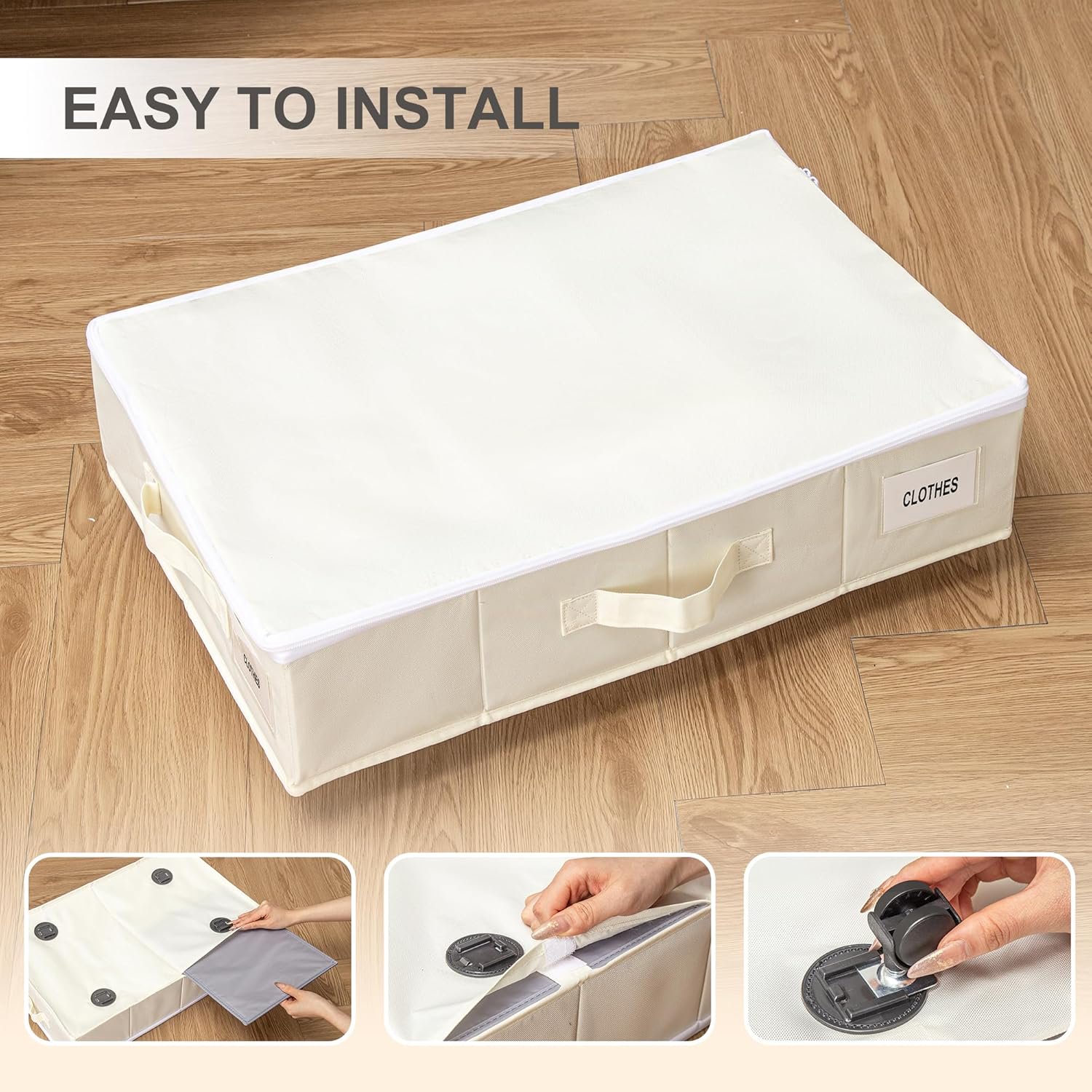 Under Bed Storage with Wheels, 2 Pack Under Bed Storage Containers with Label Holders for Clothes, Shoes and Blankets, Rolling Underbed Shoe Organizer with Cover, Black (30.71x15.7x7.28 in)