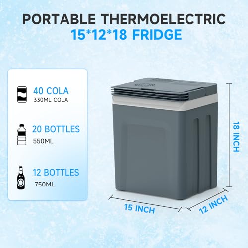 SHAREWIN Electric Cooler & Warmer with Handle Portable Thermoelectric Fridge for Vehicles & Trucks with 110V AC & 12V DV, Portable Refrigerator for Camping, Mini Car Refrigerator