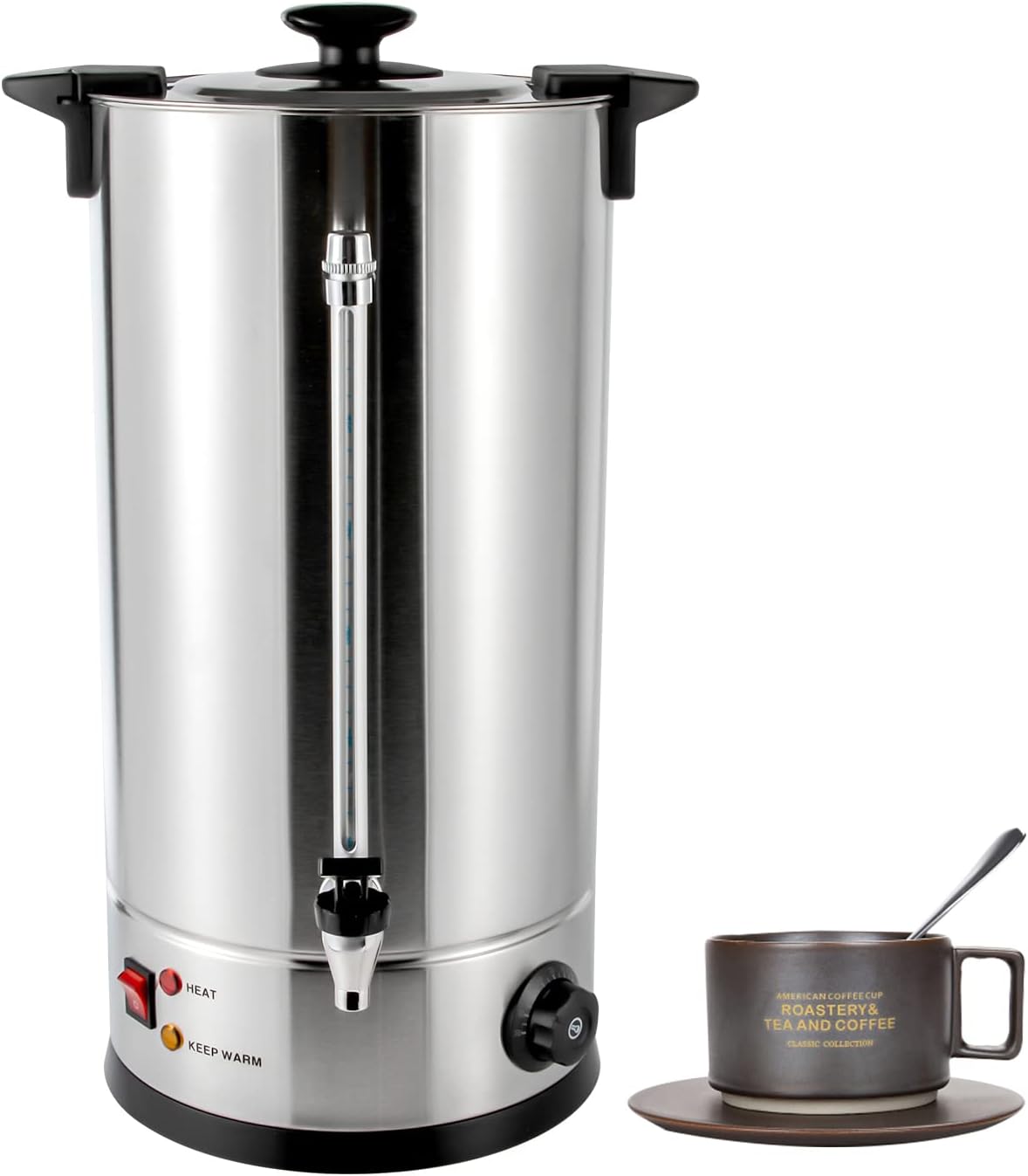 Hot Water Dispenser, 25L/6.6 gal Commercial Stainless Steel Electric Hot Water Boiler With Double-layer Barrel Wall, Portable Thermostable Tea Urn Coffee Boiler With Practical Faucet For Hot Drinks