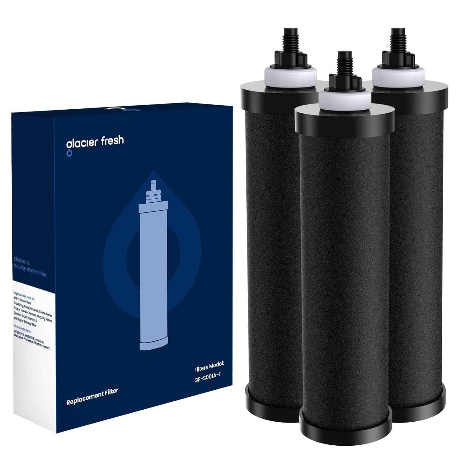 GLACIER FRESH Gravity-fed Water Filter System, 2.25G Stainless-Steel System with 5 Filters