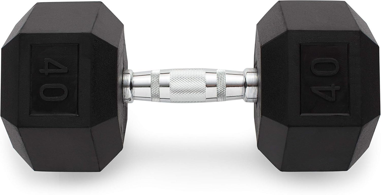 Weider's Rubber Hex Compact Size Dumbbell, Single, 40lbs