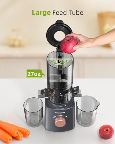 Juicer Machines, TUUMIIST Cold Press Juicer with Large Feed Chute Fit Whole Vegetable And Fruit