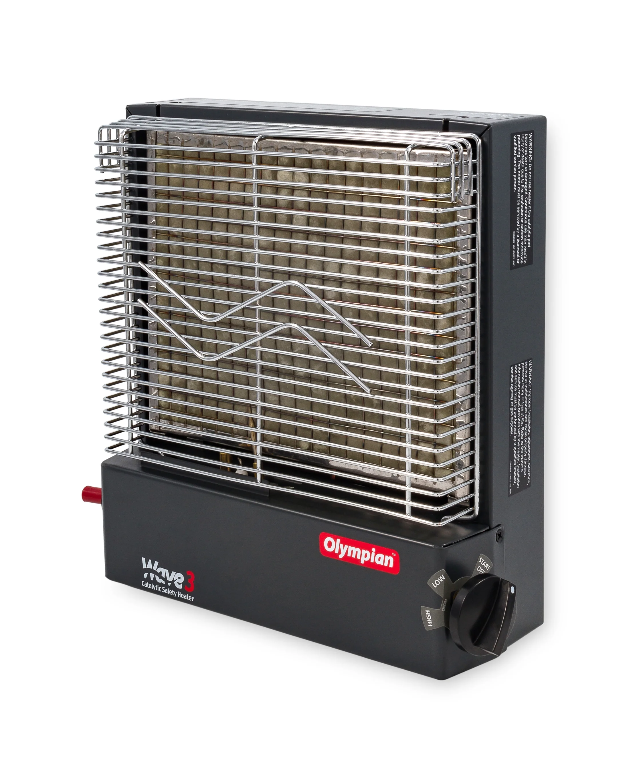 Camco Olympian RV Wave-3 LP Gas Catalytic Safety Heater, Adjustable 1600 to 3000 BTU, Warms 130 Square Feet of Space, Portable and Wall Mountable