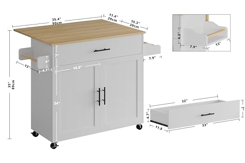 IRONCK Rolling Kitchen Island Table on Wheels with Drop Leaf, Storage Cabinet, Drawer, Spice/Towel Rack, Kitchen Cart, 47.25" Wide Black