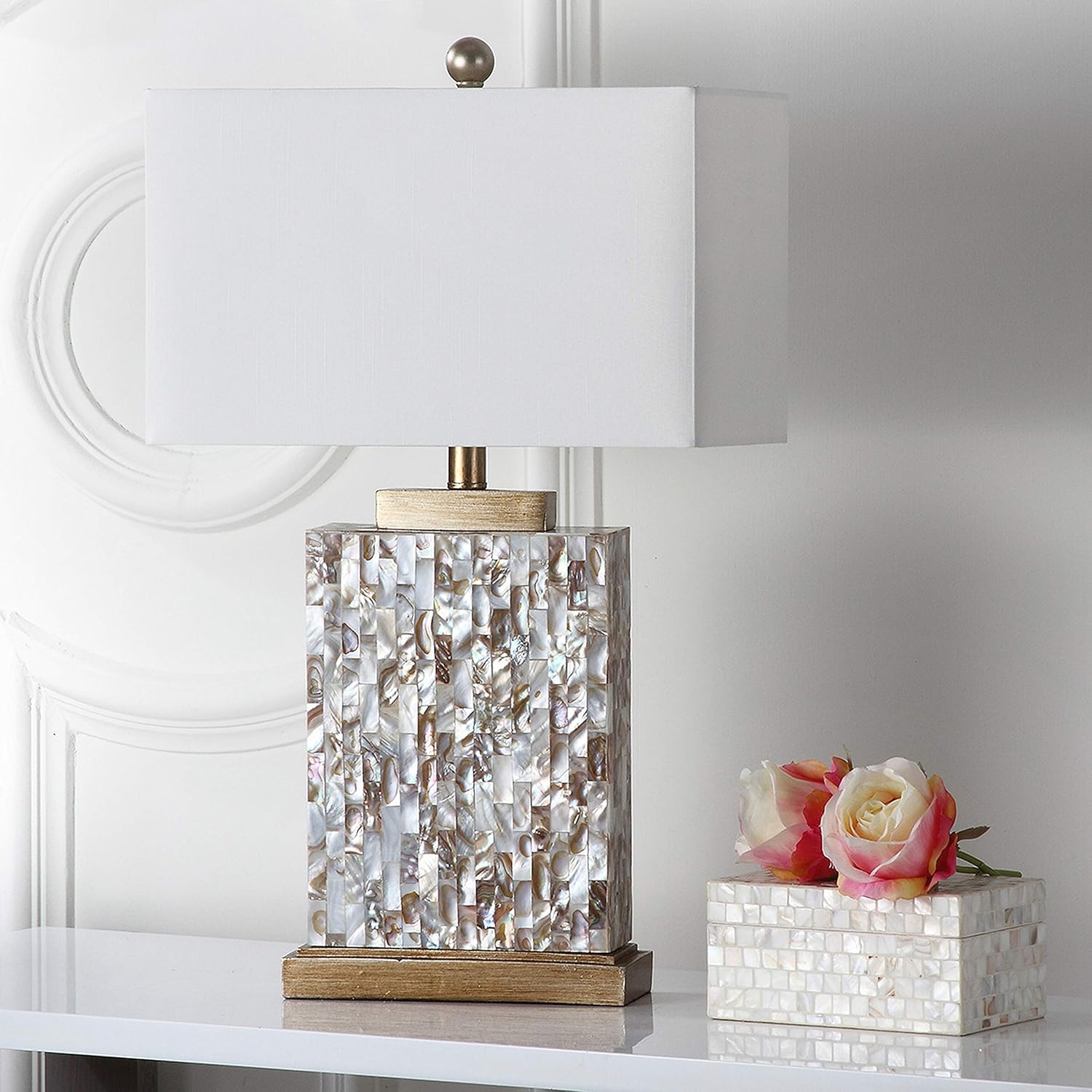 Safavieh Lighting Collection Tory Nautical Ivory Shell 25-inch Bedroom Living Room Home Office Desk Nightstand Table Lamp (Set of 2) - LED Bulbs Included