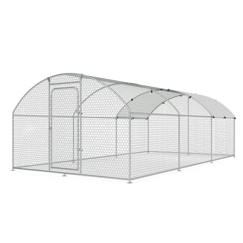 Large Metal Chicken Coop Walk-in Poultry Cage Chicken Run Pen Dog Kennel with Waterproof and Anti-Ultraviolet Cover for Outdoor Farm Use(9.8' L x 19.7' W x 6.4' H)