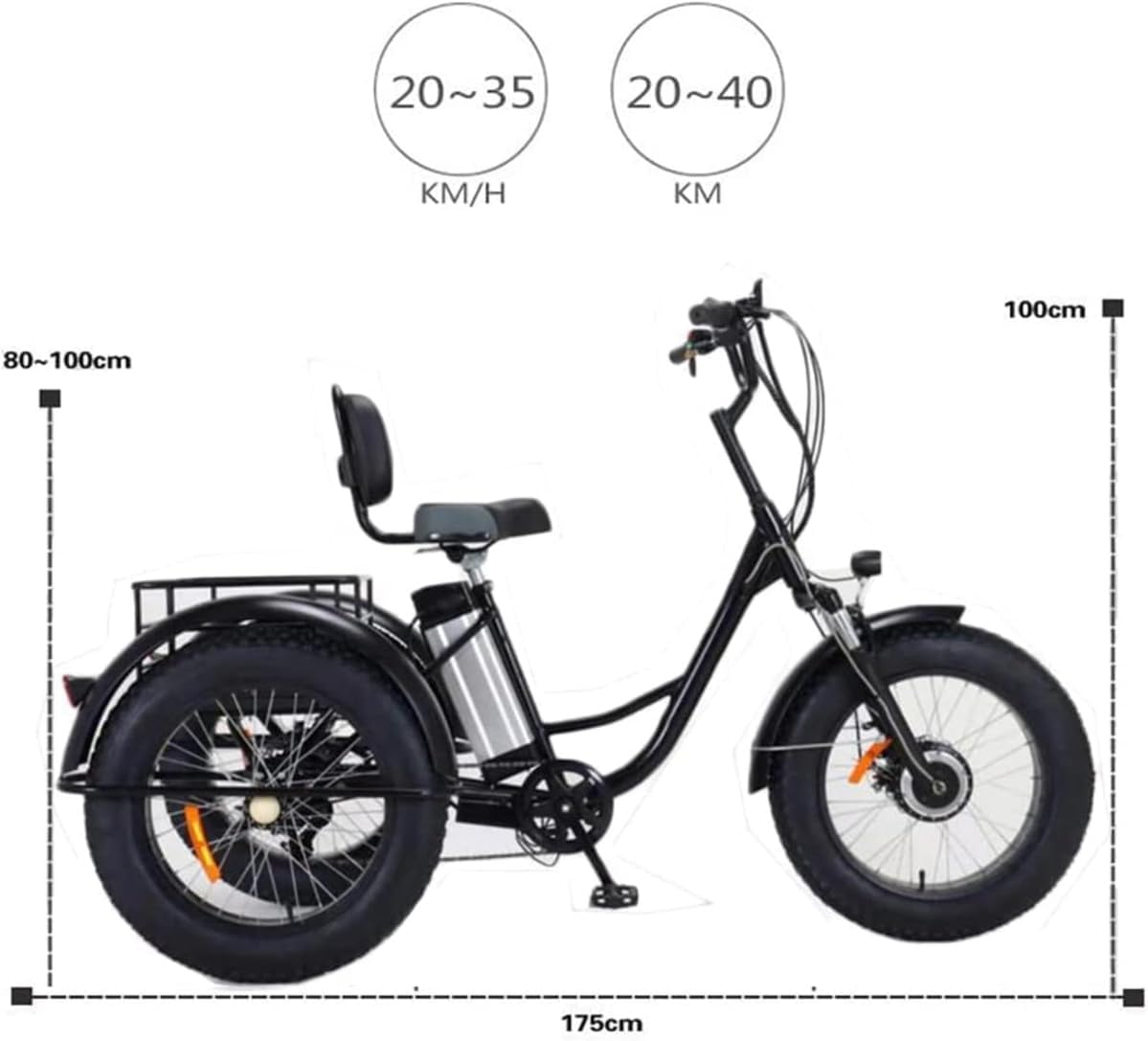 GERRIT Adult Outdoor 3 Wheel Bike, Seniors 3 Wheel Bike, 48V12AH Battery, Storage Basket Electric Tricycle, 3 Wheel Electric Cruiser Tricycle for Seniors, Daily Riding Shopping Tricycle