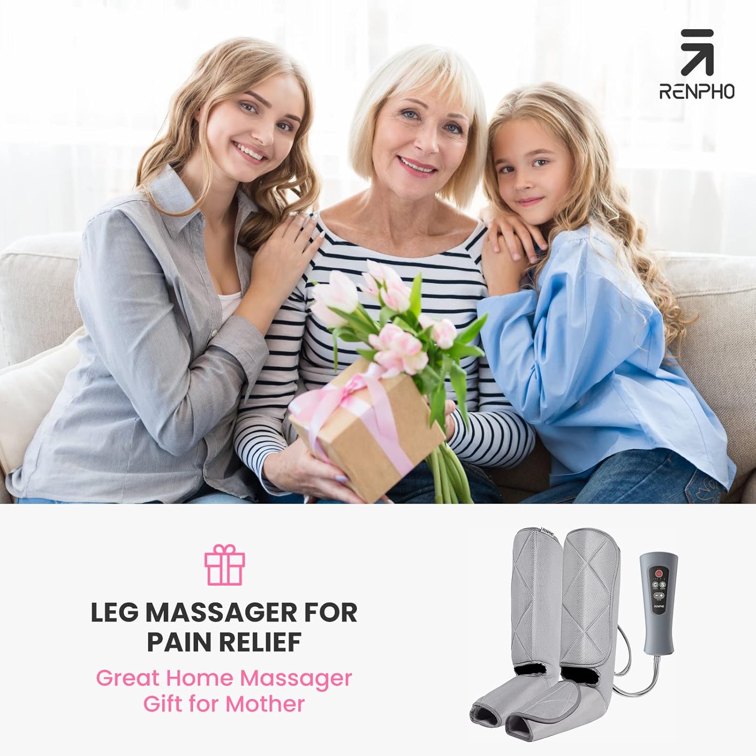 Renpho Leg Massager for Circulation and Pain Relief, Compression Foot and Calf Massager Machine with 5 Modes 4 Intensities, Mothers Day Gifts, Over Wide Size Leg Wraps Home Use