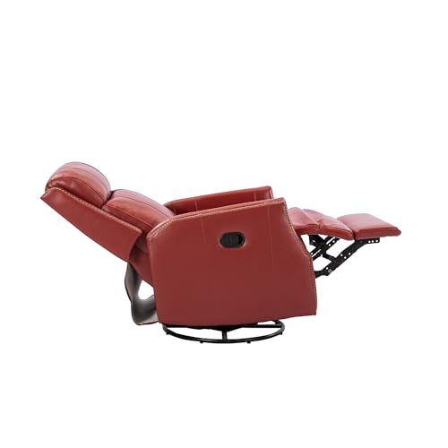 Genuine Leather Recliner - Manual Recliner Chair with 360 Degrees Swivel and Reclining Function, Wingback Recliner Chair with Nailhead Trims, Swivel Recliner Chairs for Living Room (Red)