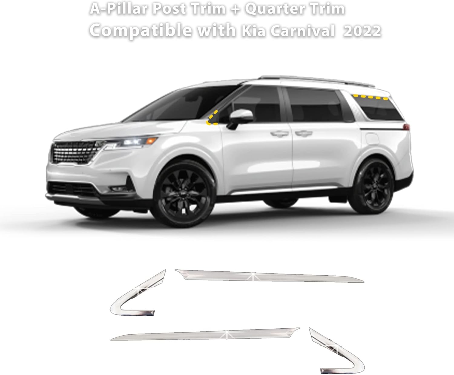 Autoclover Compatible/Replacement for A-Pillar Post Trim + Quarter Trim for Kia Carnival 2022 (4PCs) Chrome Finish Tape-On Style