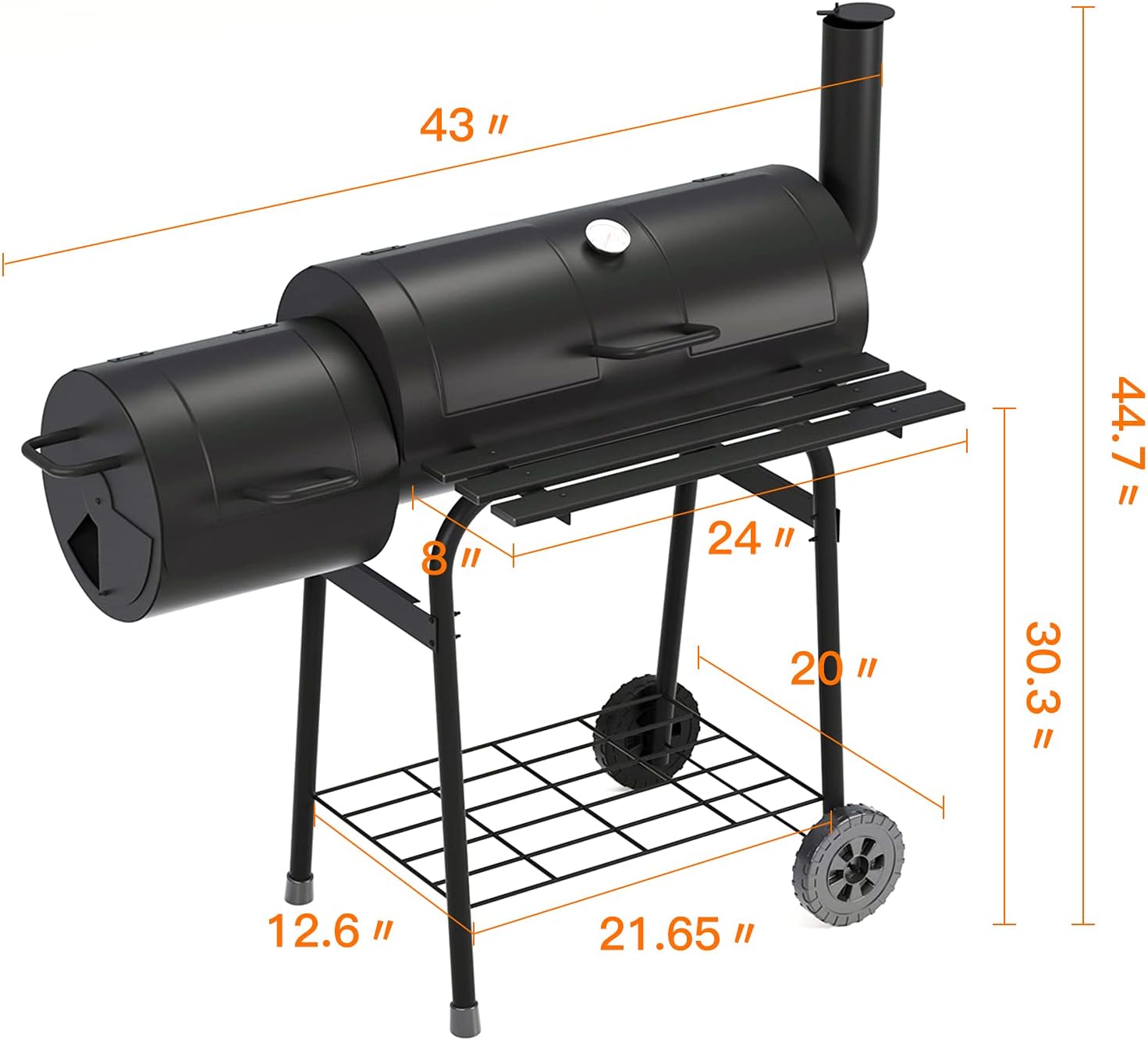 Panfrying Charcoal Grills Offset Smoker,Combo with Large Cooking Area,Black,for Outdoor Patio and Backyard BBQ Grill