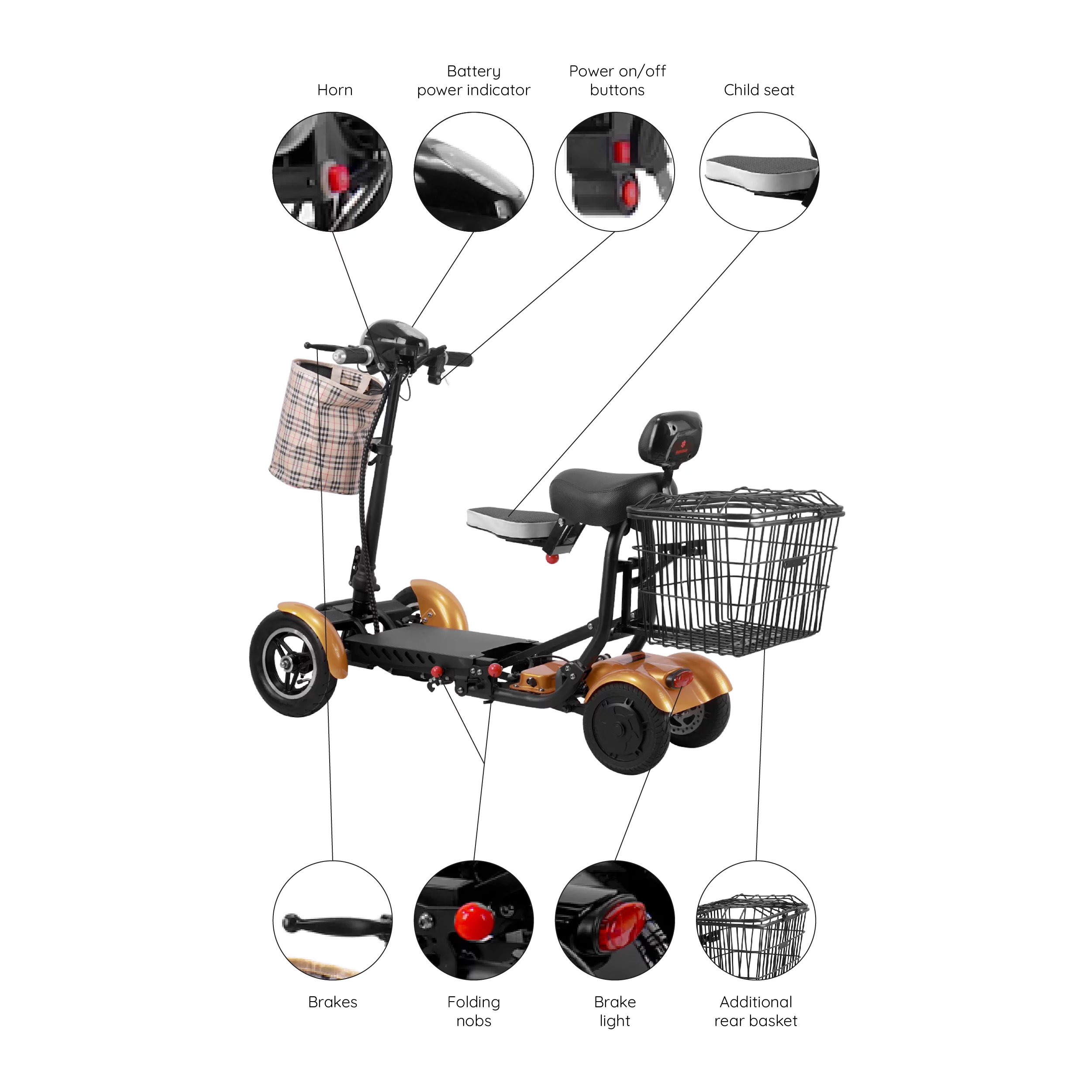 Bangeran Electric Mobility Scooter, 4 Wheel Foldable Portable, Up to 12 Miles - Blue