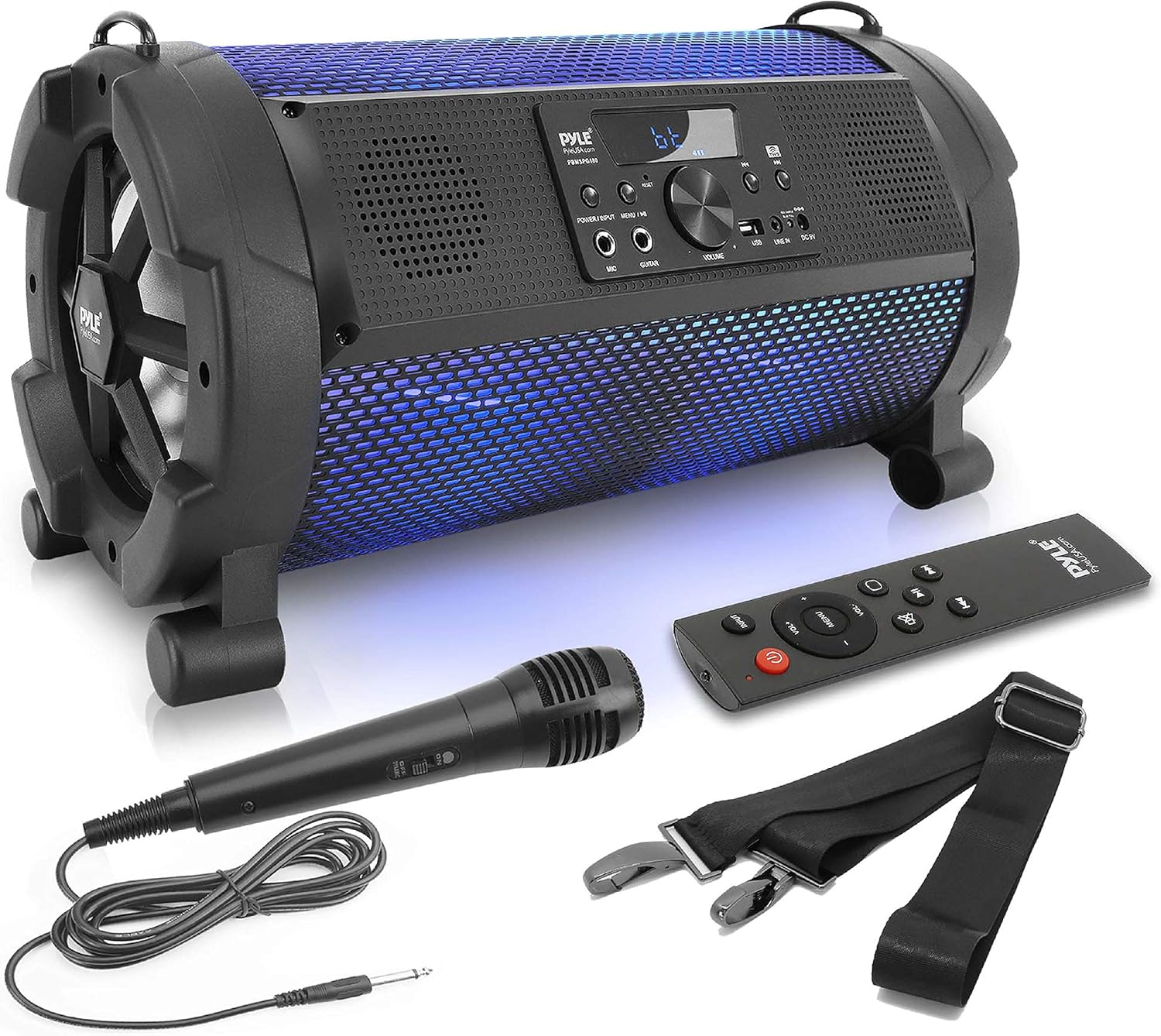 Pyle Bluetooth Boombox Street Blaster Stereo Speaker - Portable Wireless Power FM Radio / MP3 System w/ Remote, LED Lights & Rechargeable Battery - PBMSPG190 , Black