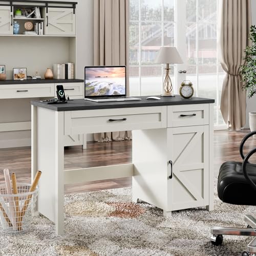 Farmhouse 47" Executive Desk, Computer Desk with Drawers and Storage Cabinet, Workstation Computer Desk for Study and Home Office