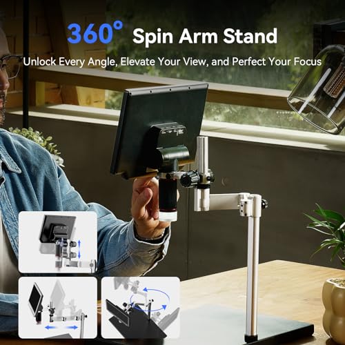 TOMLOV TM4K Max 4K Digital Microscope 2000x, 52MP Spin Arm Soldering Microscope for Adults, 10.1" HDMI Electronics Repair Microscope with Ring Light, Larger Base LCD Coin Microscope Full View, 64GB