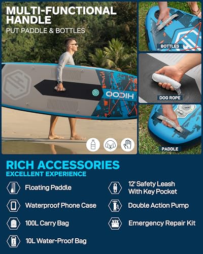 11'6''×34"×6" Extra Wide Inflatable Paddle Board, Stand Up Paddle Board, Sup Board with 3 Removable Fins, 10L Waterproof Bag, 16 D-Rings, Backpack, Hand Pump, Floating Paddle, Safety Leash
