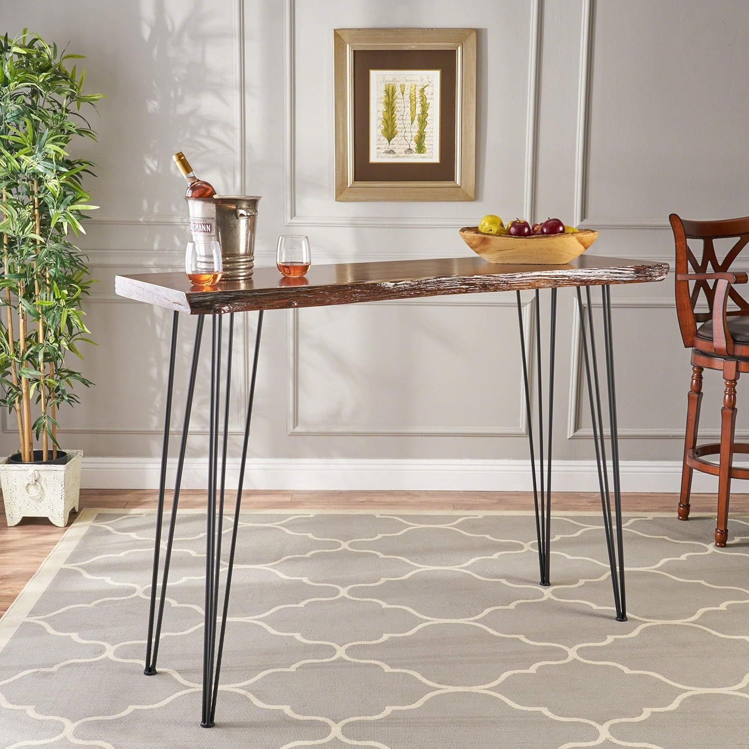 Unknown1 Industrial Live Edge Bar Table Black Natural Rectangle Iron Veneer