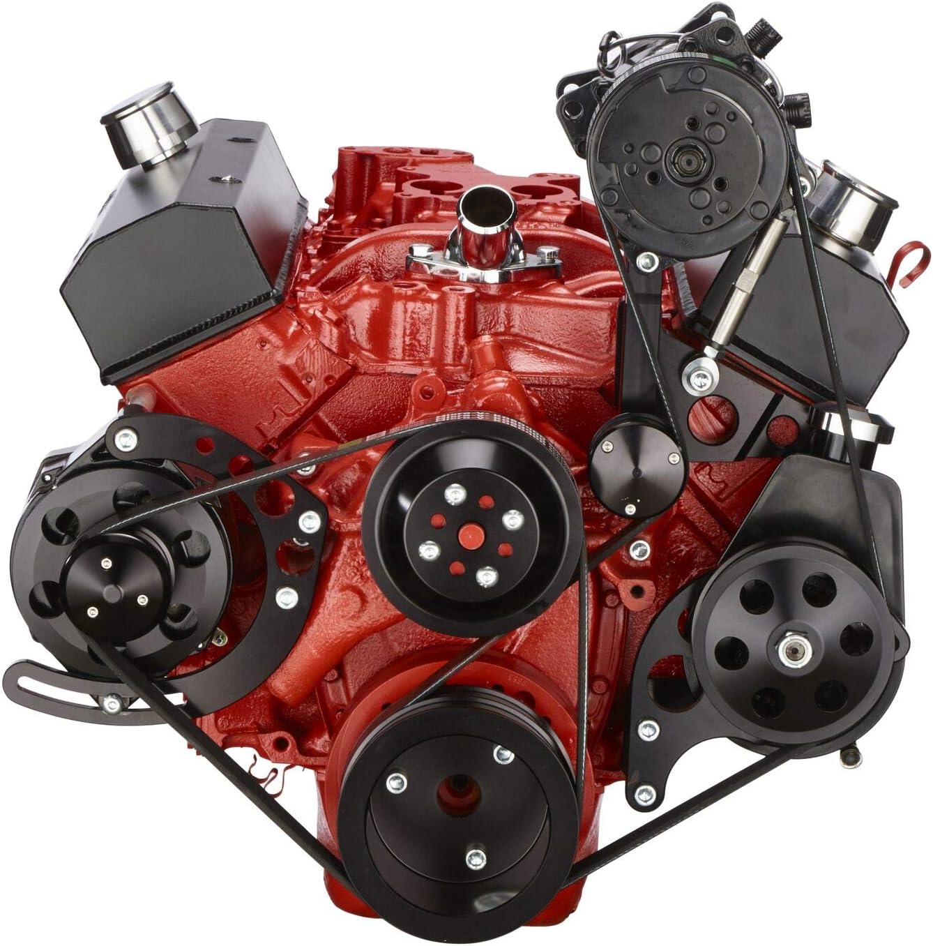Black Small Block Chevy Serpentine Kit with AC for 283 302 305 327 350 400 Small Block Engines