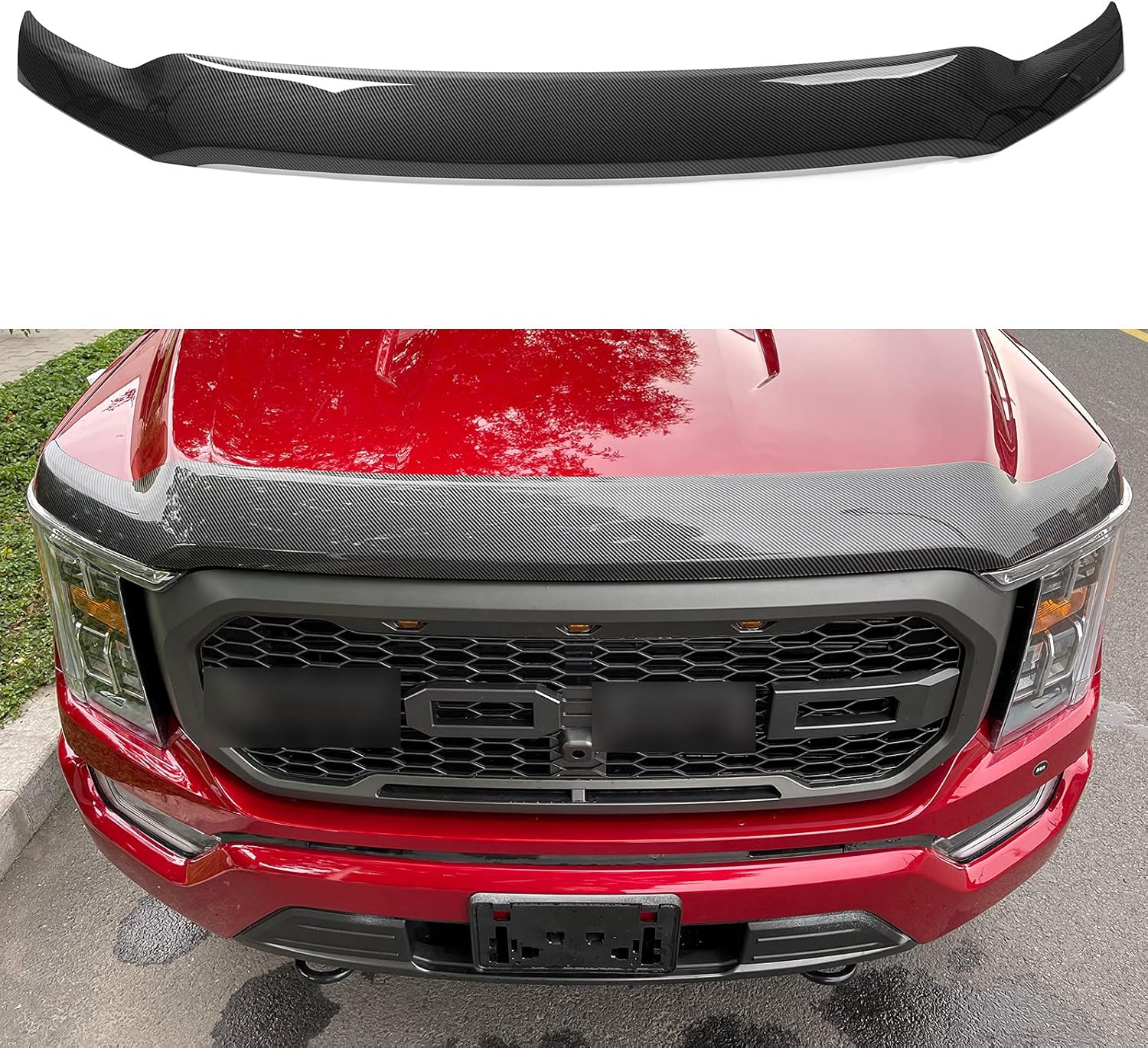 Xipoo Fit Ford F150 Hood Shield Hood Deflector Hood Guard for 2021 Ford F150 Accessories (Glossy Carbon Fiber)