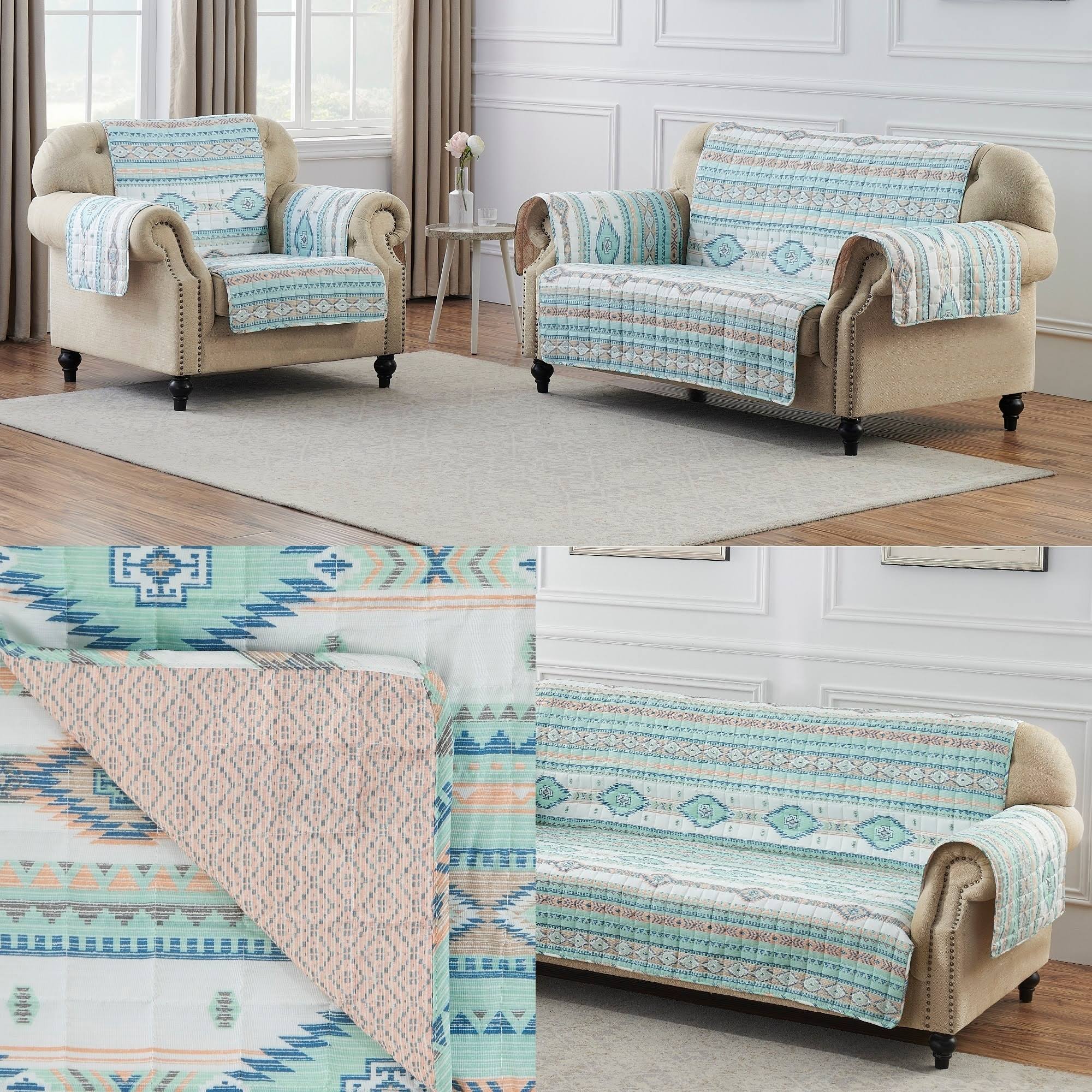 The Curated Nomad San Carlos Reversible Sofa/Couch Protector - Turquoise