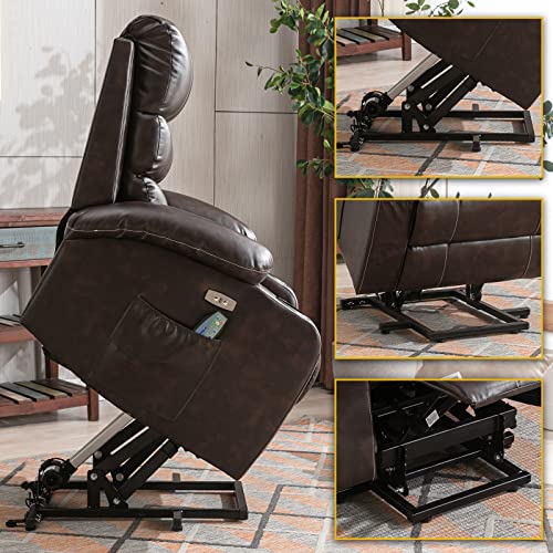Lift Chair, Lift Chairs Recliners for Elderly, Power Lift Chair with Massage and Heat, Power Lift Chair with USB Port, 2 Cup Holders, 4 Pockets, PU Leather