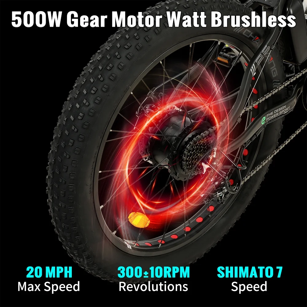Ecotric 26 In. Electric Bicycle Fat Tire Wheel Snow Beach Mountain E-Riding Adult 36V 500 W Moped E bike A-E516646