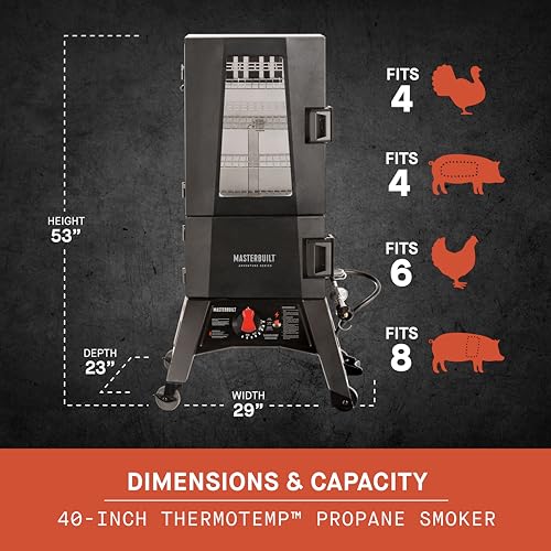 Masterbuilt? 40-inch ThermoTemp Propane Gas Vertical BBQ Smoker with Analog Temperature Control and 960 Cooking Square Inches in Black, Model MB20051316