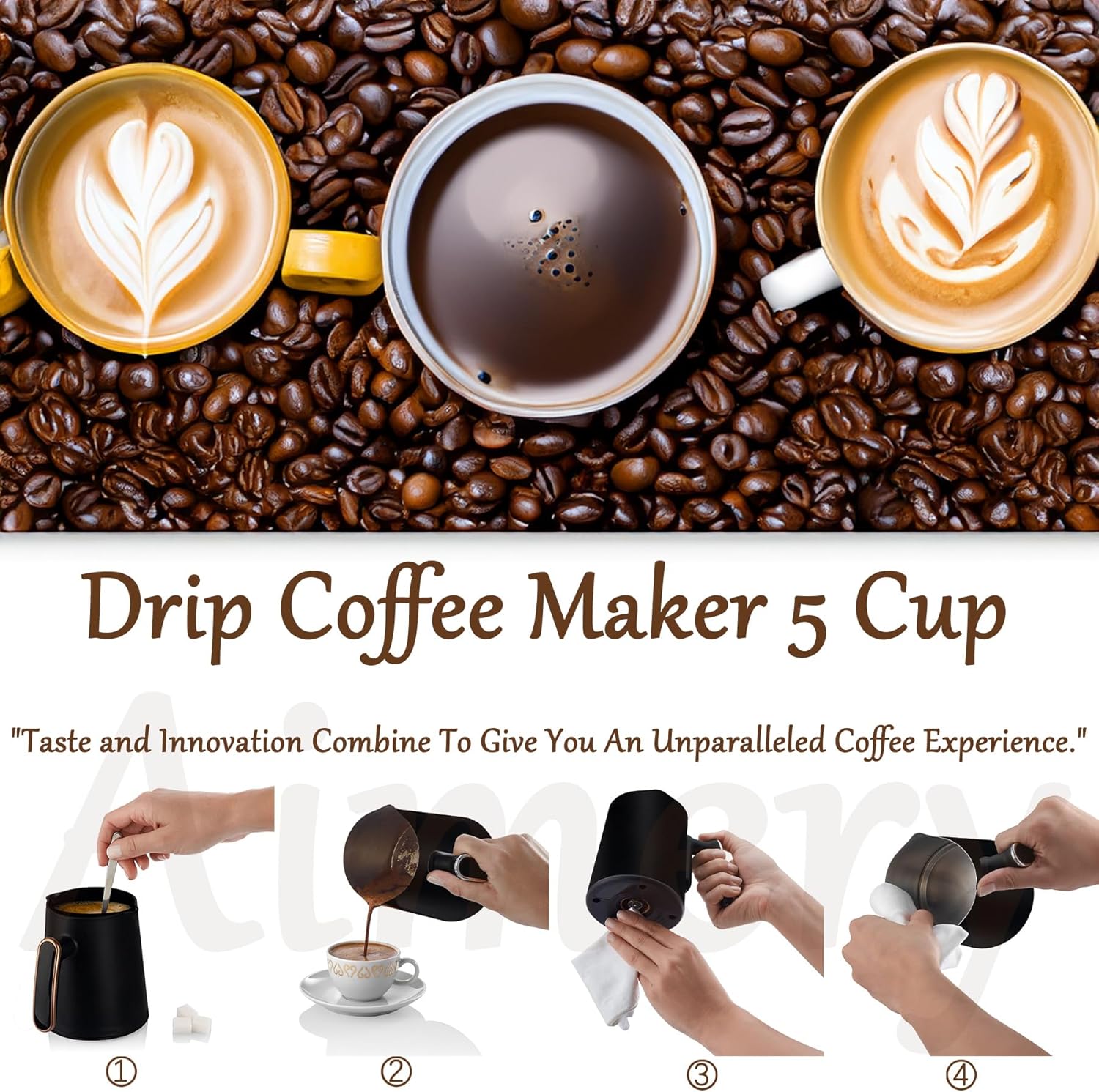 Automatic Turkish Coffee Maker/Greek Coffee Machine, 500ml Electric Coffee Maker Drip Double Cup, 5 Cups, 120V Electric Turkish Coffee Maker Machine Maker, for Homes, Cafes, Office (Black/Gold)