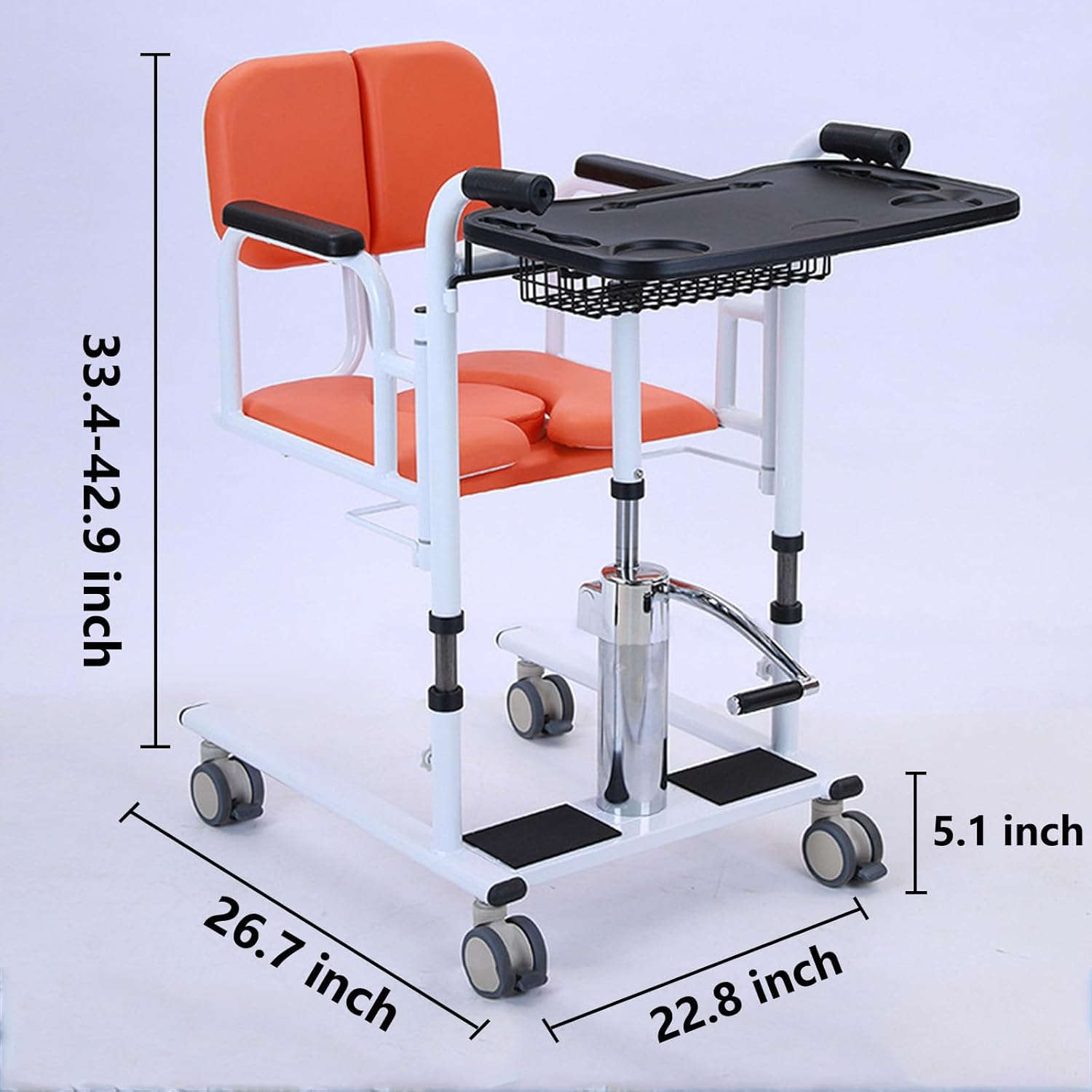 Hydraulic Patient Lift Transfer Chair,4 in 1 Transfer Chair with 180° Split Seat with Toilet and Tray Table, for Nursing Elderly, Load 440Lbs Transfer Wheelchair.