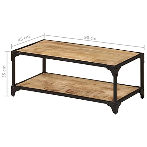 Coffee Table 35.4"x17.7"x13.8" Solid, Mango Wood,Rustic Vintage Mango Wood Coffee Table with Shelf for Living Room, Industrial Side Table with Black Iron Frame