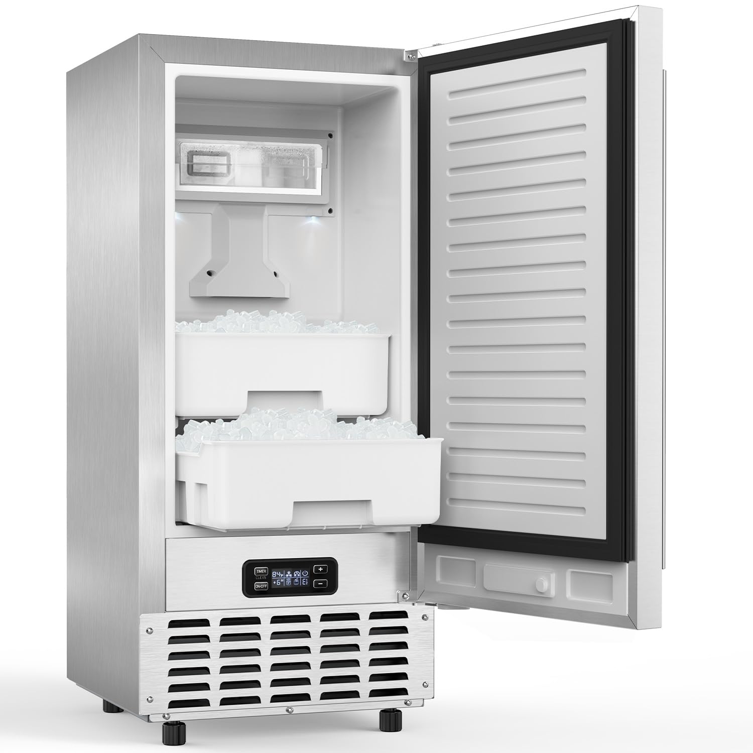 Kndko Under Counter Ice Maker, 66Lbs/Day, Nugget ice Machine, Self Cleaning Ice Maker, 24H Timer, 2 ice basket/18lbs, Undercounter Nugget Ice Maker Machine for Bar,Restaurant,Home,RV,Stainless Steel