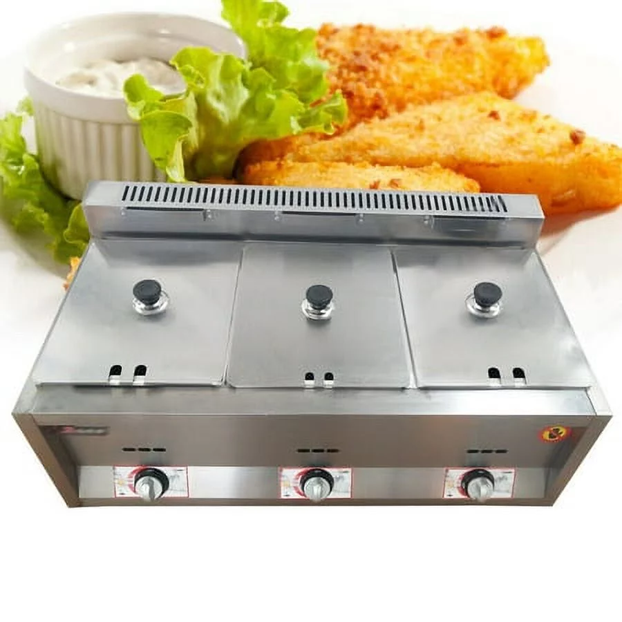 Commercial Propane Deep Fryer Countertop 18L Gas Fryer 3 Pan LPG NG Gas Fryer