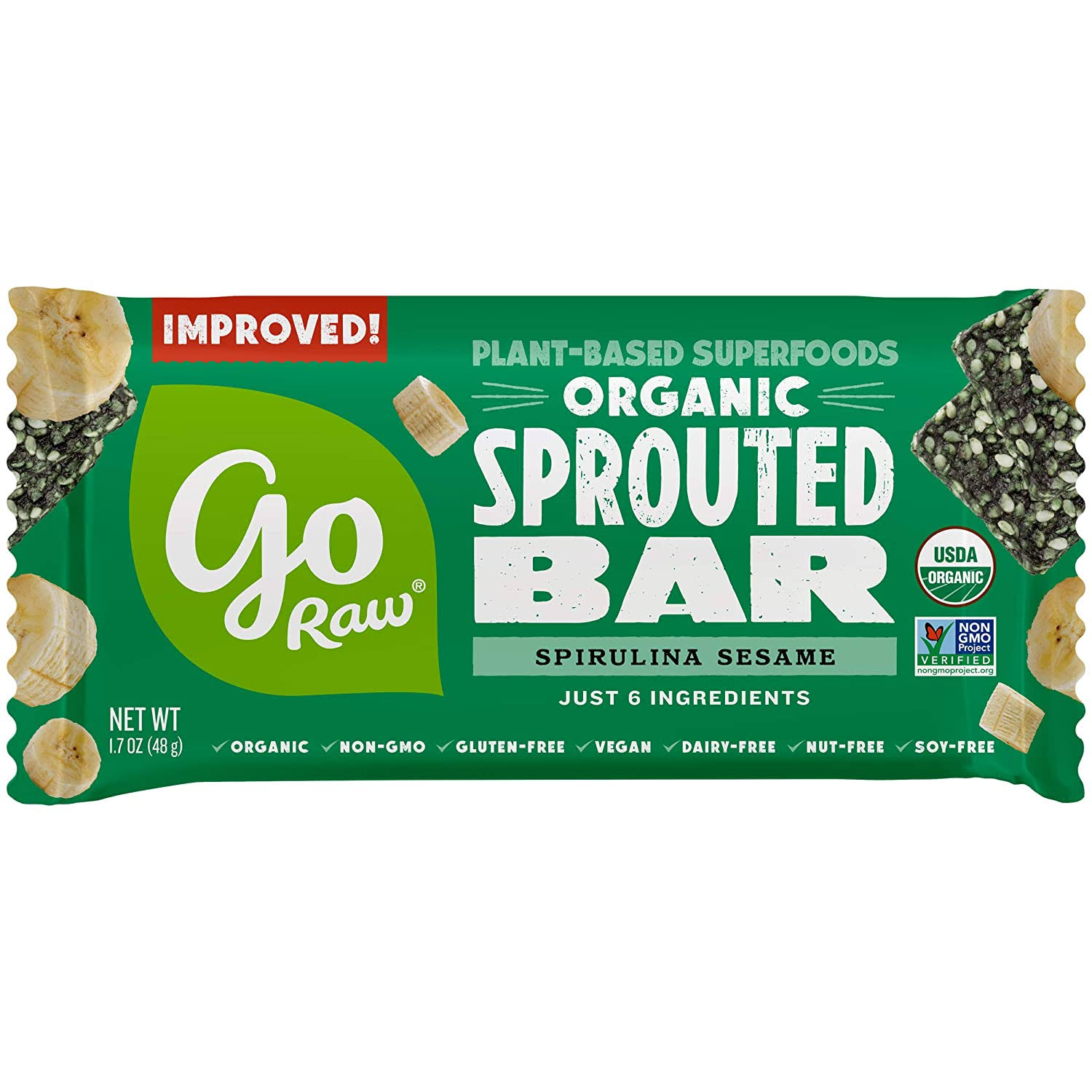 Go Raw - Organic Sprouted Bars Spirulina Sesame - 25 Bars