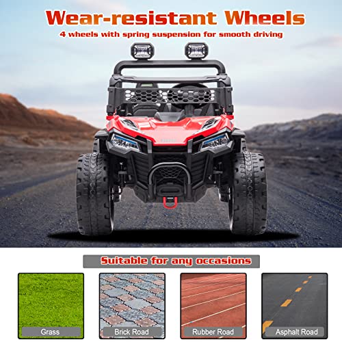 POSTACK 24V 2 Seater 4WD Kids Ride On UTV for Big Kids, Side by Side 4x4 Ride on Off-Road Truck with Parent Remote Control, Battery Powered Electric Car w/High Low Speed, Bluetooth for Boy Girl, Green