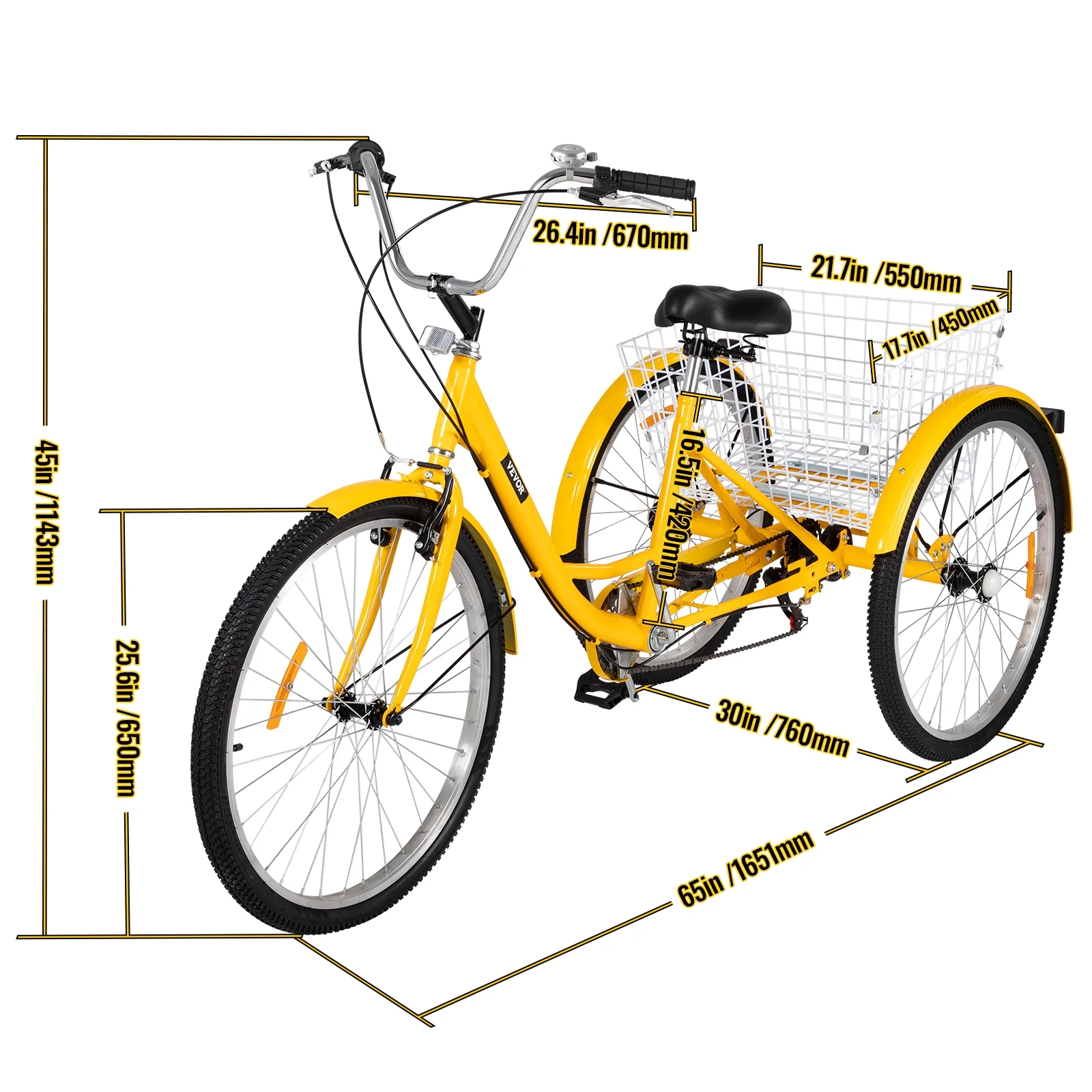 SKYSHALO Adult Tricycle 26in Adjustable Trike 7 Speed 3-Wheels Cruise Bike with Bell, Rear Brake System Cruiser Bicycles Large Size Basket for Shopping