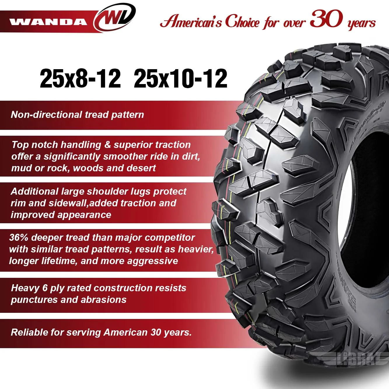 Set 4 WANDA ATV Tires 25X8X12 25X10X12 fit 14-17 Arctic-Cat 500/700 WILDCAT Trail Bighorn Style