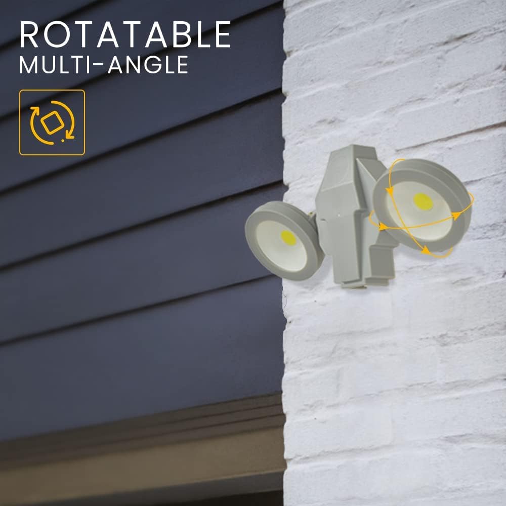 LED Security Lights with Motion Sensor and Dusk to Dawn, FLOODOOR 2 Head Adjustable 30W, 2800LM, 5000K, IP65 Waterproof Flood Light for Courtyard，Garage，Garden. Pack of 2