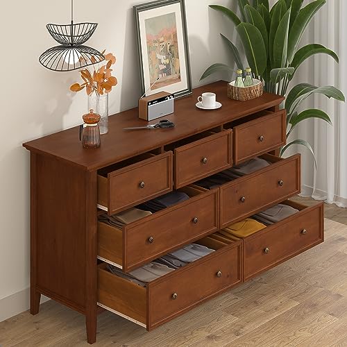 IKENO White 7 Drawer Dresser for Bedroom, Modern Solid Wood Large Storage Cabinet, Simple White Chest of Drawer for Bedroom Living Room Hallway Entryway (White)