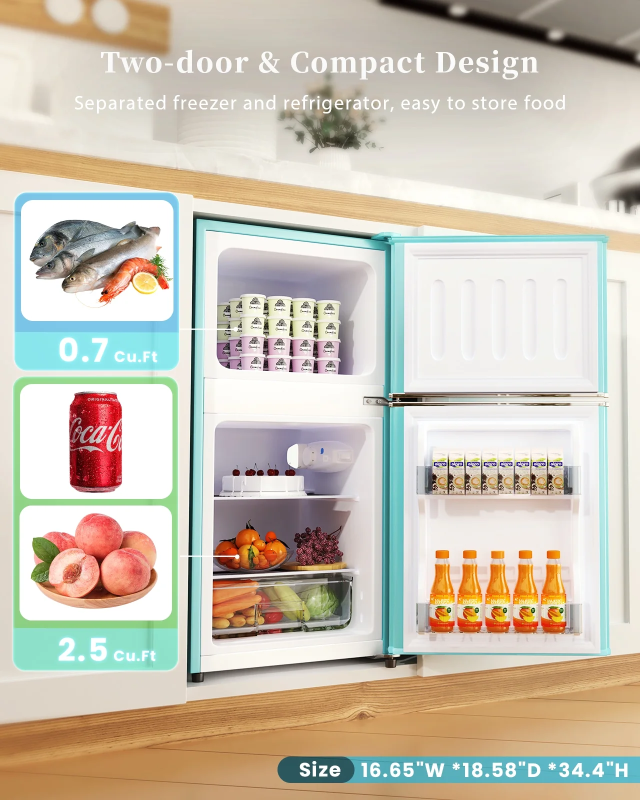 Bodare Retro Mini Fridge with Freezer: 3.2 Cu.Ft Mini Refrigerator with 2 Doors - Small Refrigerator Energy-Saving Compact Refrigerator - Small Fridge for Bedroom Dorm,Blue