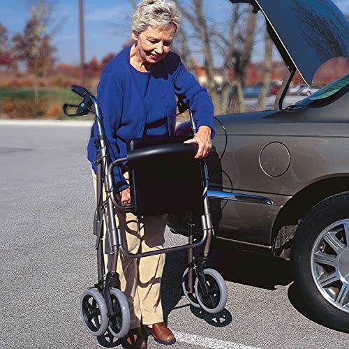 DMI Rollator Walker with Extra Wide Seat and Backrest, FSA HSA Eligible, Adjustable Handle Height, Removable Storage Basket, Burgundy