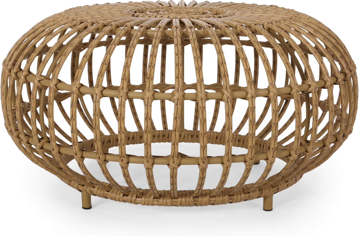 Round Rattan Coffee Table, Boho Wicker Rattan Coffee Table, All-Weather and Rust Resistant for Living Room Patio, Poolside, Garden, Yard (Coffee Table)